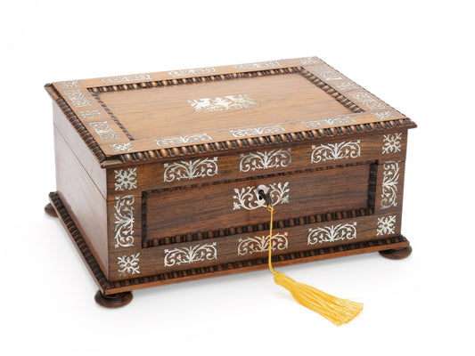 Antique Victorian Rosewood & Mother of Pearl Inlaid Fitted Sewing Box c1860 (Code 2077)