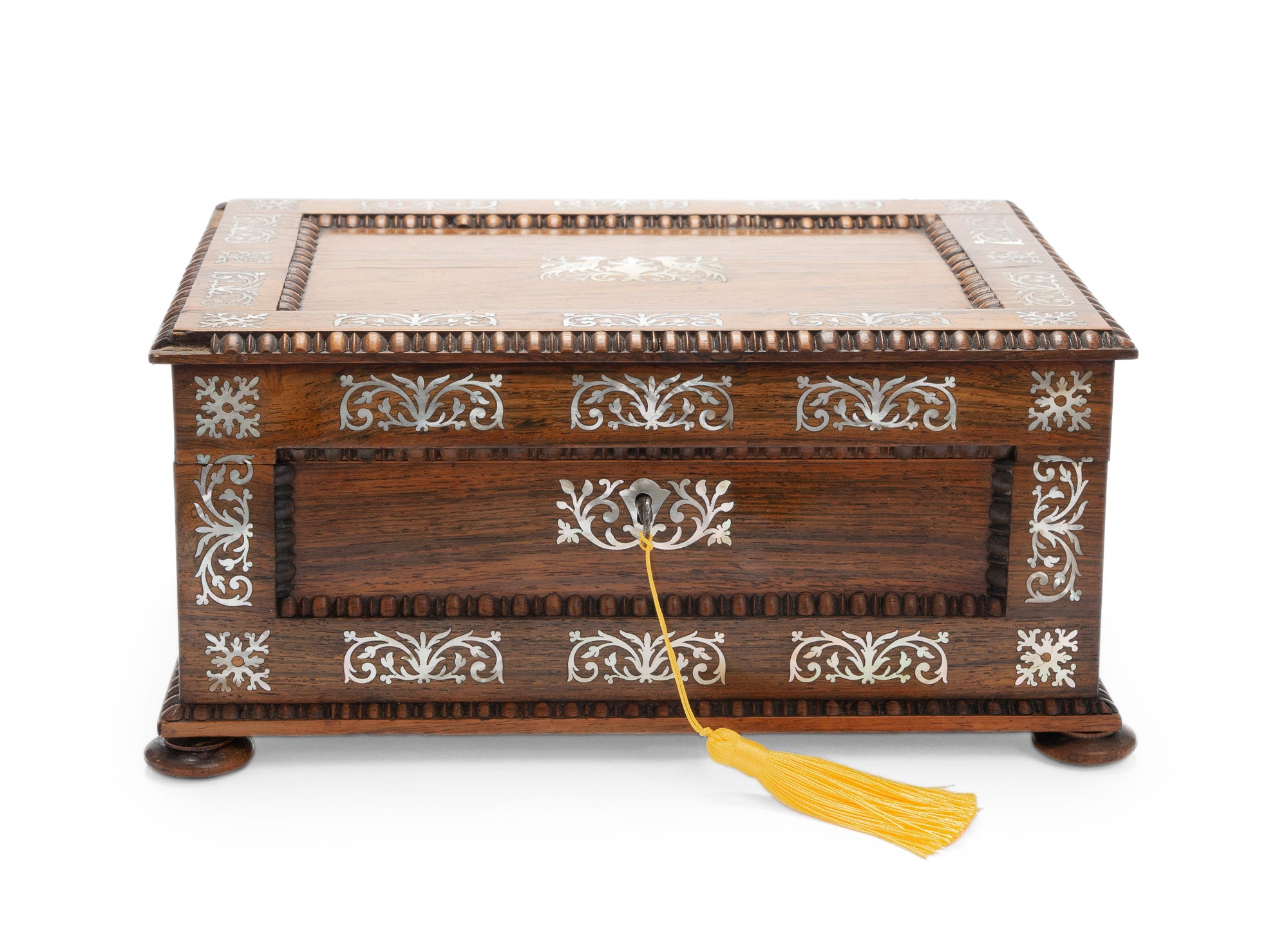 Antique Victorian Rosewood & Mother of Pearl Inlaid Fitted Sewing Box c1860 (Code 2077)