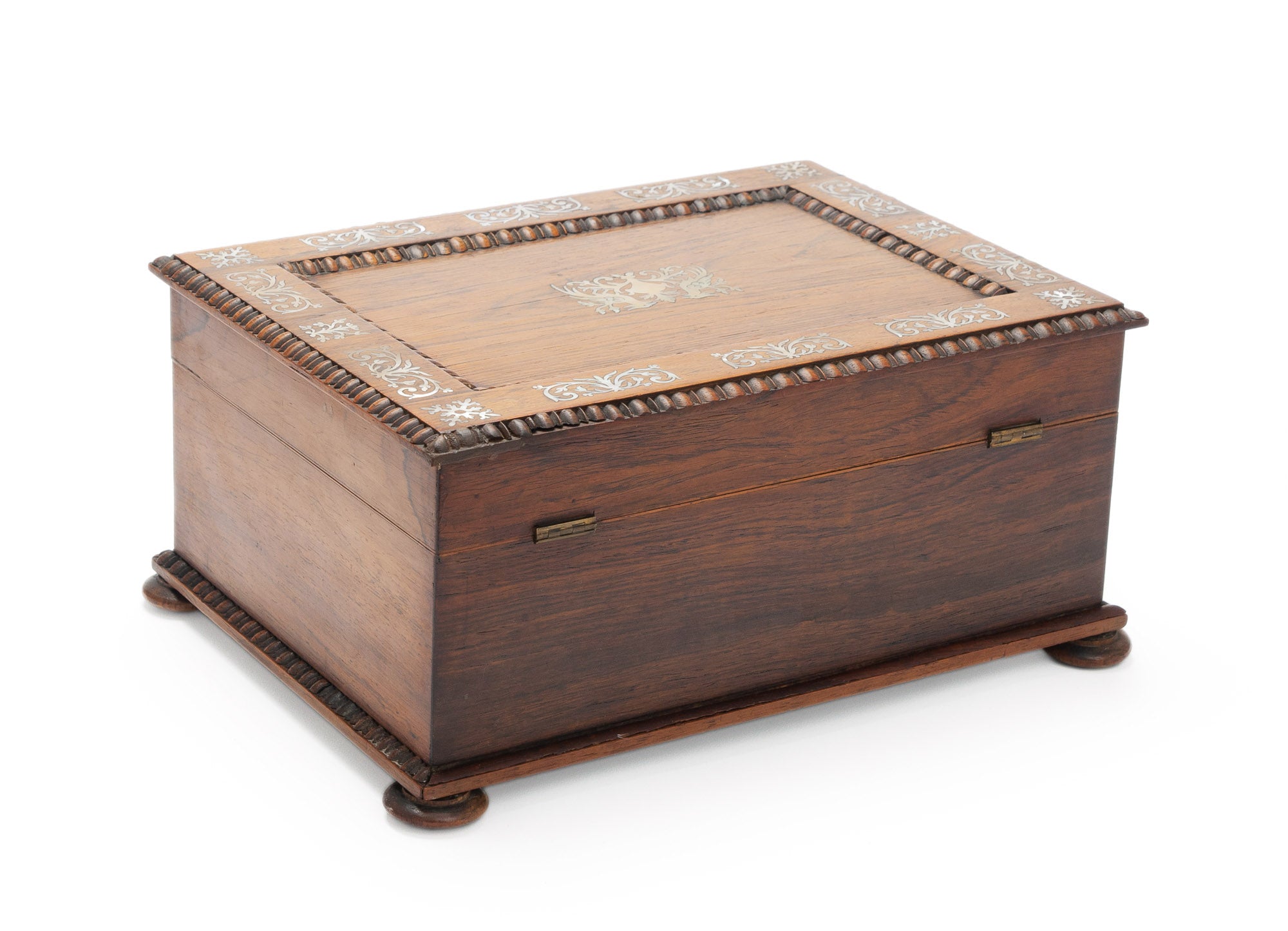 Antique Victorian Rosewood & Mother of Pearl Inlaid Fitted Sewing Box c1860 (Code 2077)