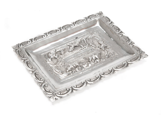 Antique Indian Silver Repousse Rectangular Trinket Dish - Lucknow c1900 (Code 2084)