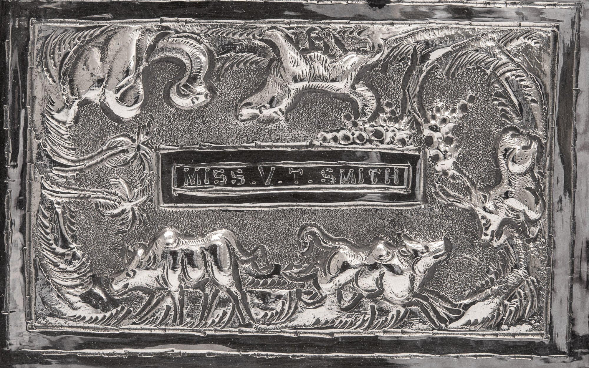 Antique Indian Silver Repousse Rectangular Trinket Dish - Lucknow c1900 (Code 2084)