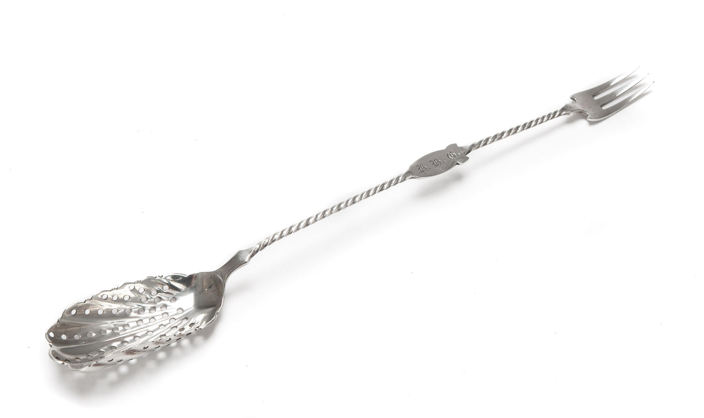Antique Mid 19th Century American Coin Silver Pickle Fork with Rope Twist Handle (Code 2087)