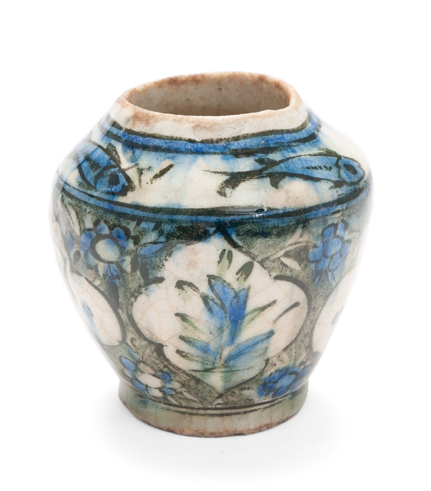 Antique Middle Eastern Pottery Vase in Blue & Green with Qajar Form Design (Code 2095)