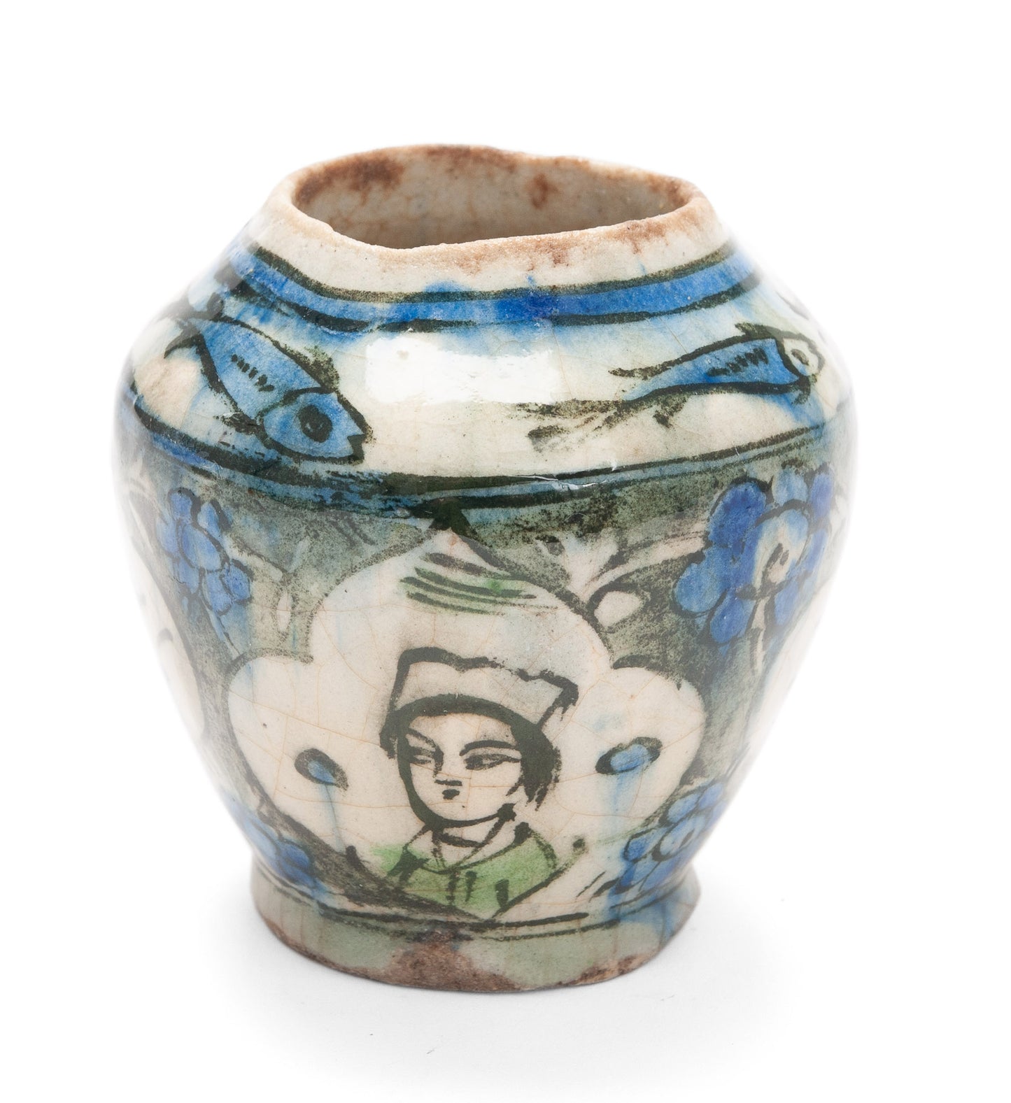 Antique Middle Eastern Pottery Vase in Blue & Green with Qajar Form Design (Code 2095)