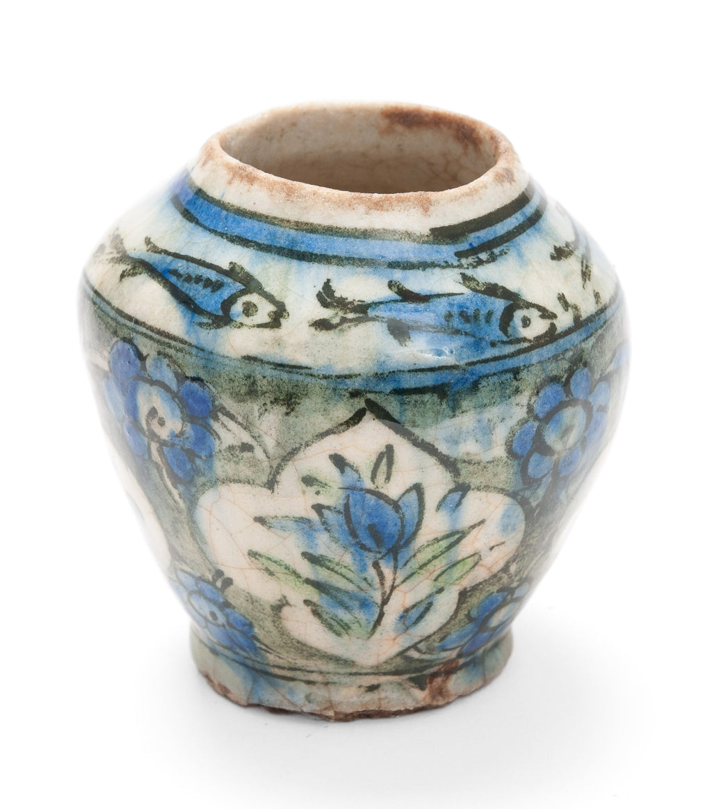 Antique Middle Eastern Pottery Vase in Blue & Green with Qajar Form Design (Code 2095)