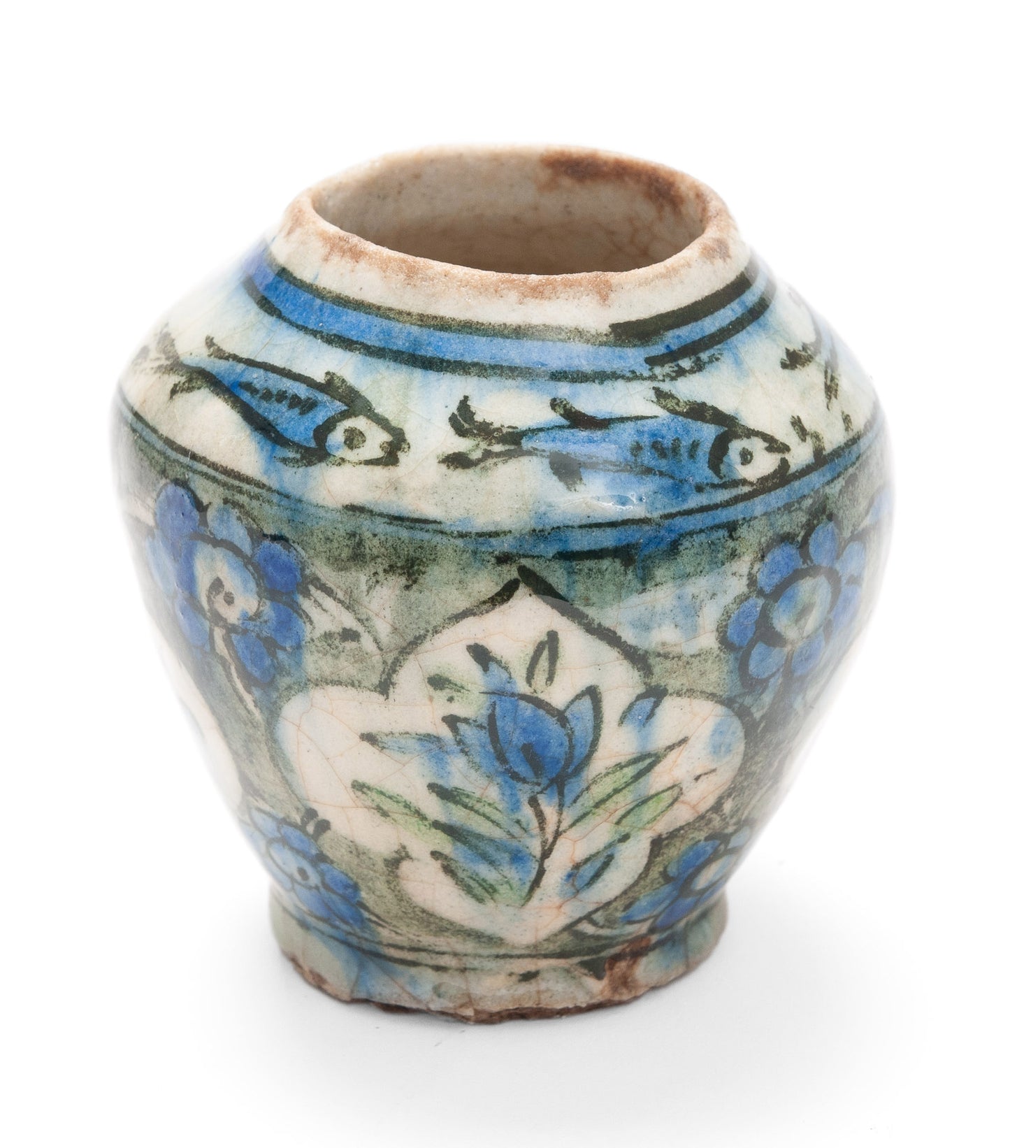 Antique Middle Eastern Pottery Vase in Blue & Green with Qajar Form Design (Code 2095)