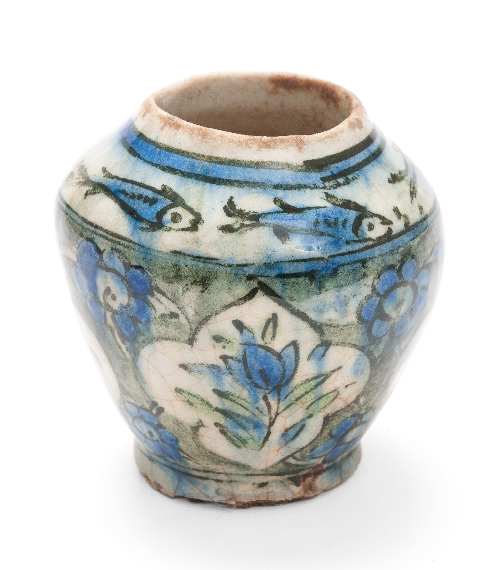 Antique Middle Eastern Pottery Vase in Blue & Green with Qajar Form Design (Code 2095)