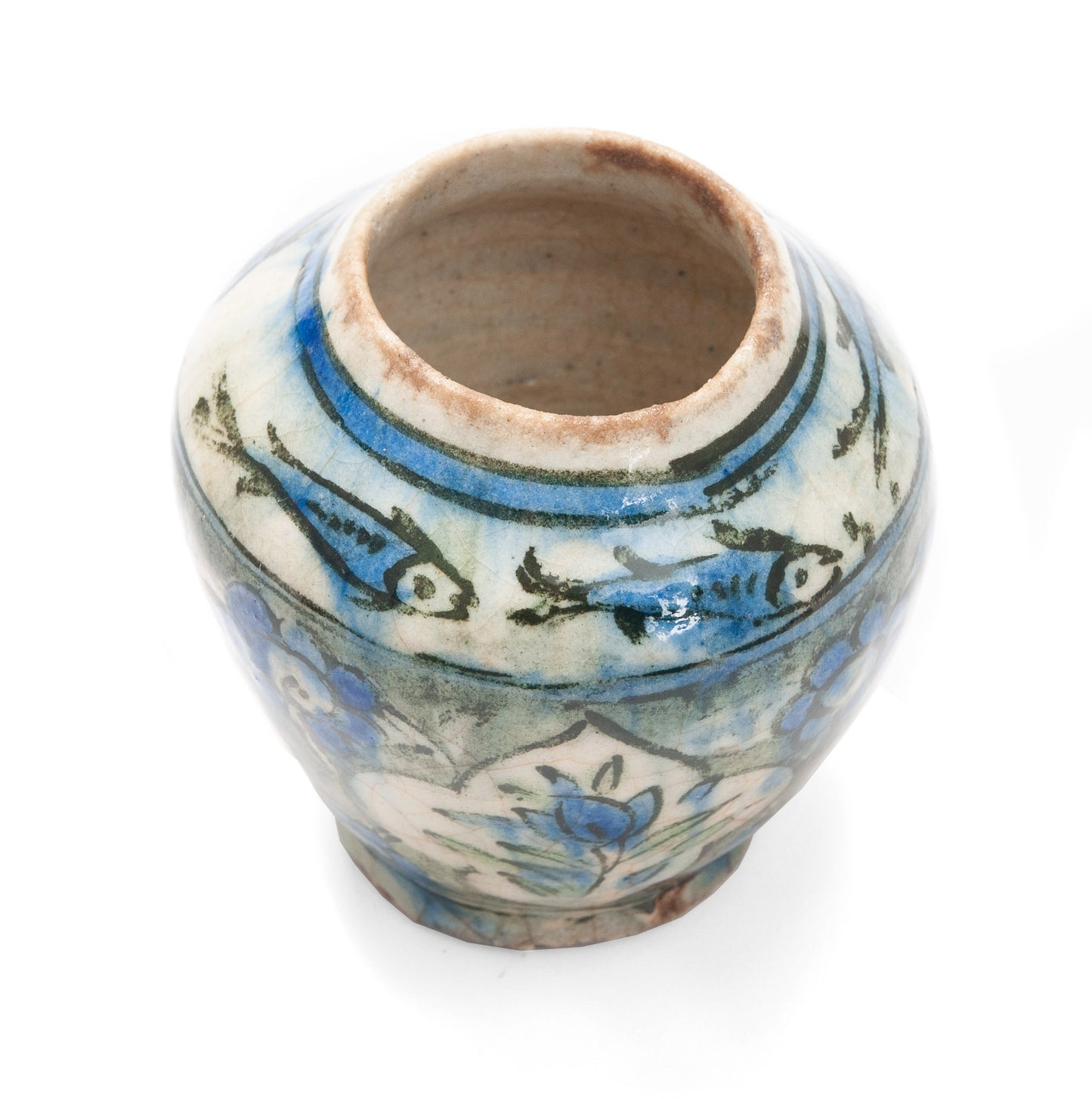 Antique Middle Eastern Pottery Vase in Blue & Green with Qajar Form Design (Code 2095)