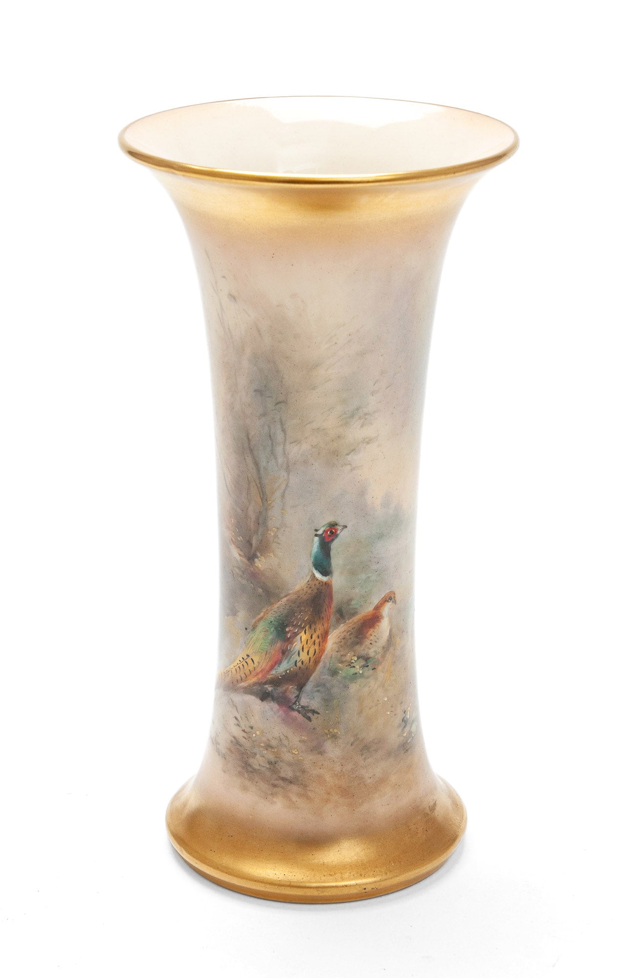 Royal Worcester China James Stinton Woodland Pheasants Hand Painted Vase 1934 (Code 2100)