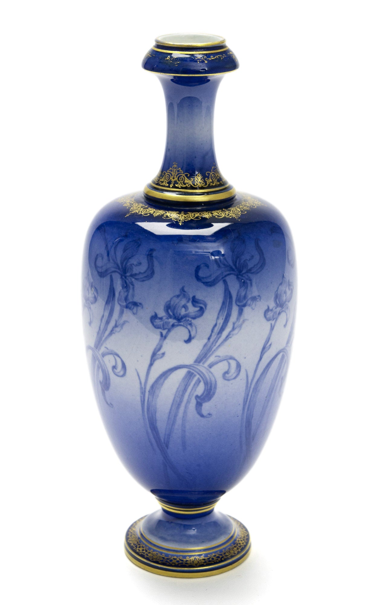 Antique Royal Worcester China Sabrina Ware Art Nouveau Blue Iris Vase c1896 (Code 2103)