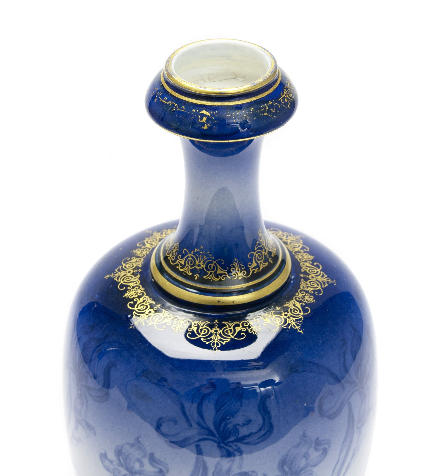 Antique Royal Worcester China Sabrina Ware Art Nouveau Blue Iris Vase c1896 (Code 2103)