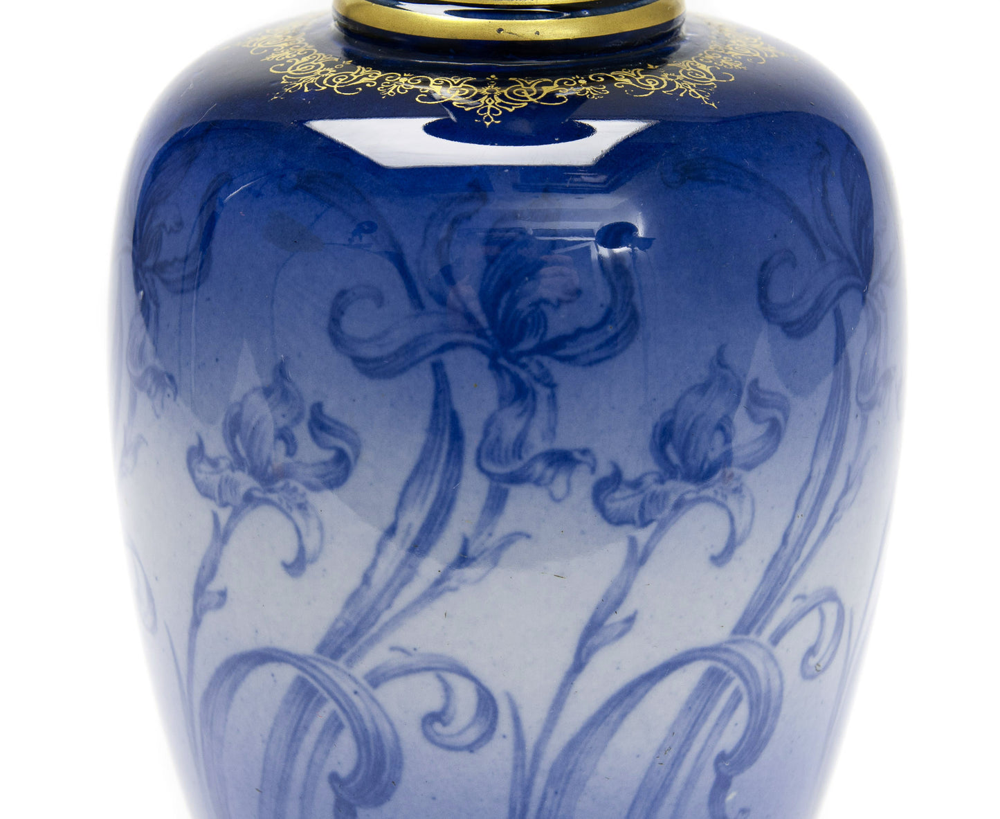 Antique Royal Worcester China Sabrina Ware Art Nouveau Blue Iris Vase c1896 (Code 2103)