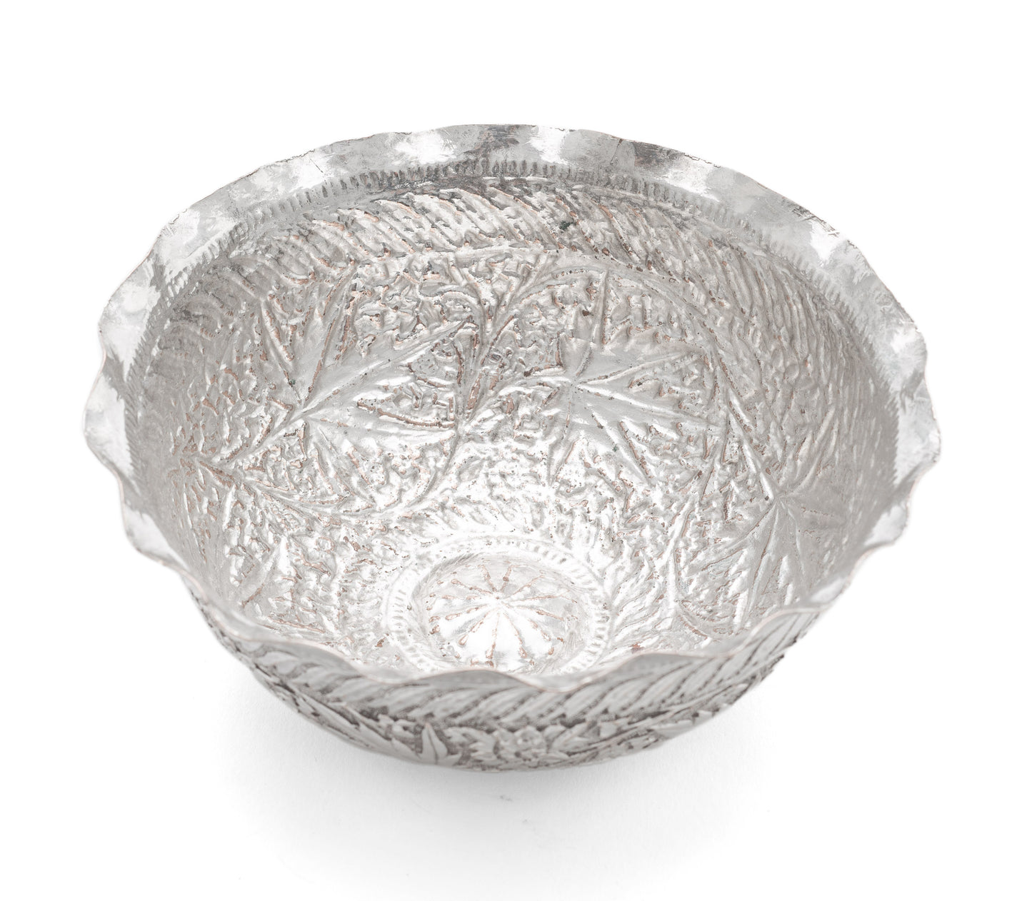 Antique Indian Kashmir Chinar Buen Leaf Silver Plated Repousse Bowl c1880 (Code 2114)