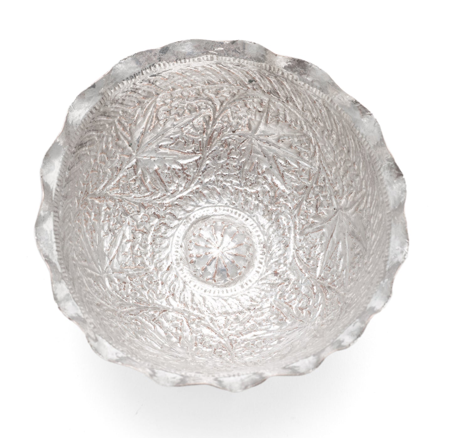 Antique Indian Kashmir Chinar Buen Leaf Silver Plated Repousse Bowl c1880 (Code 2114)