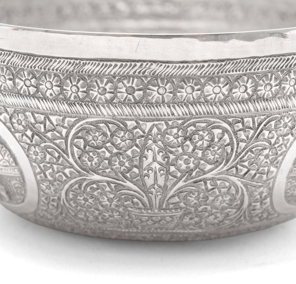 Antique Ceylonese (Sri Lankan) White Metal/Silver Offering Bowl with Elephants (Code 2116)