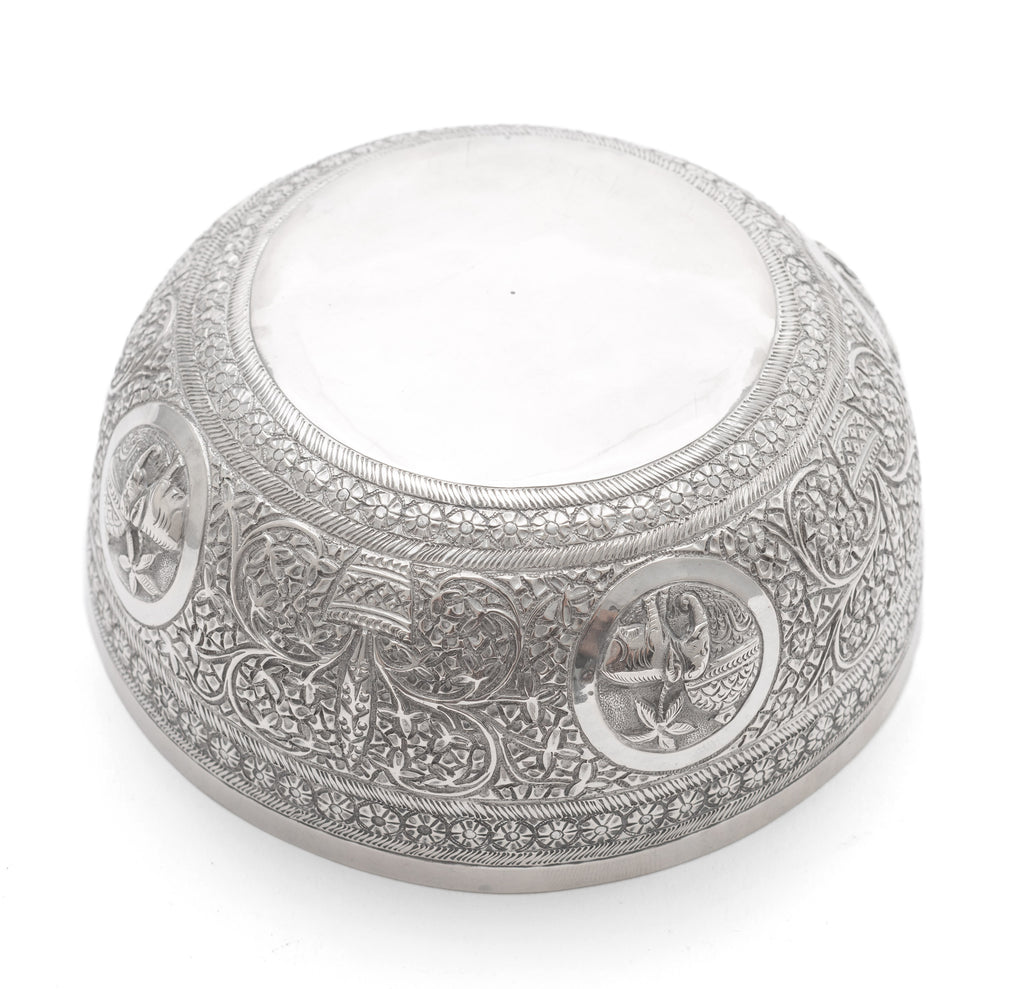Antique Ceylonese (Sri Lankan) White Metal/Silver Offering Bowl with Elephants (Code 2116)