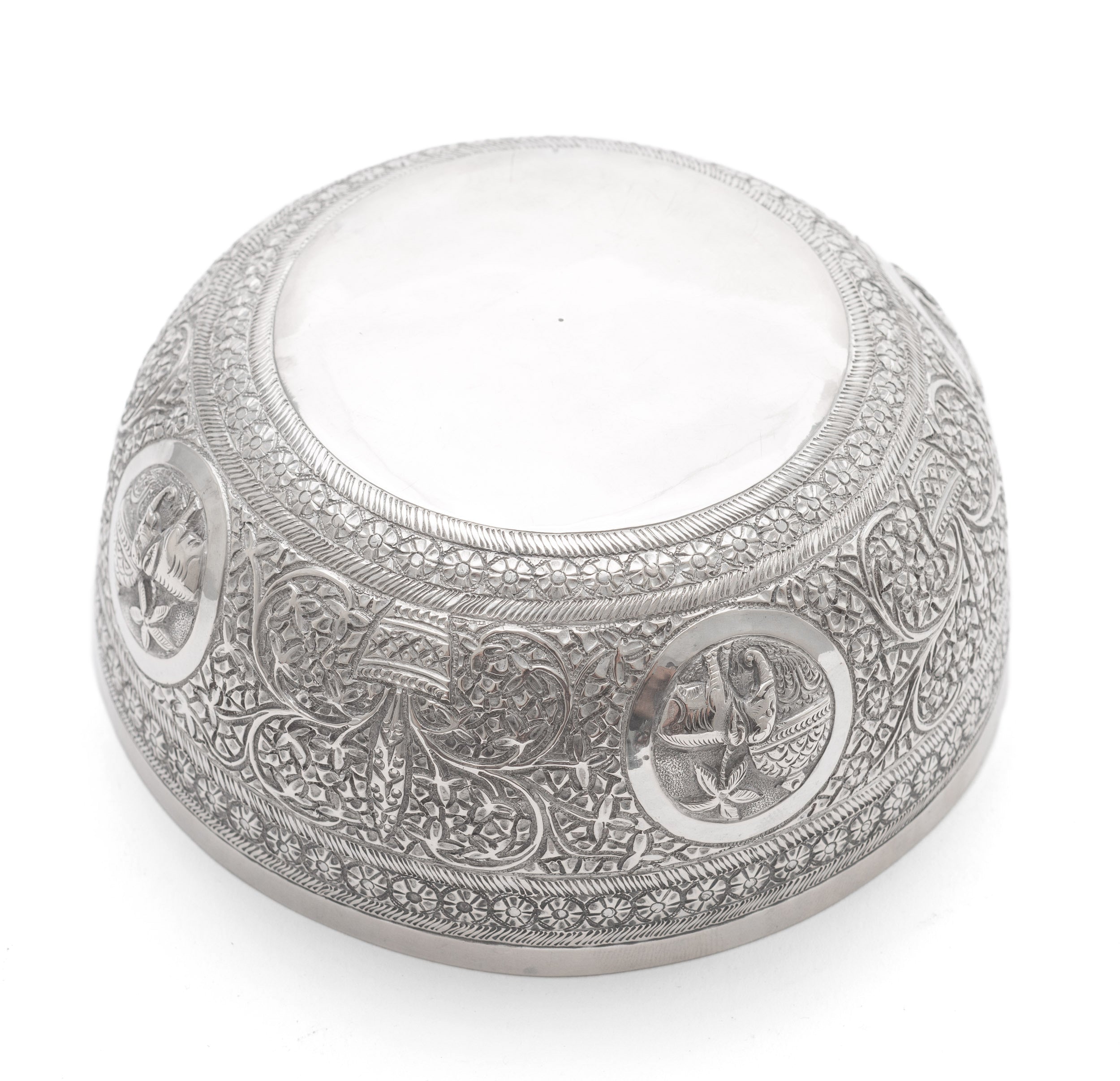 Antique Ceylonese (Sri Lankan) White Metal/Silver Offering Bowl with Elephants (Code 2116)