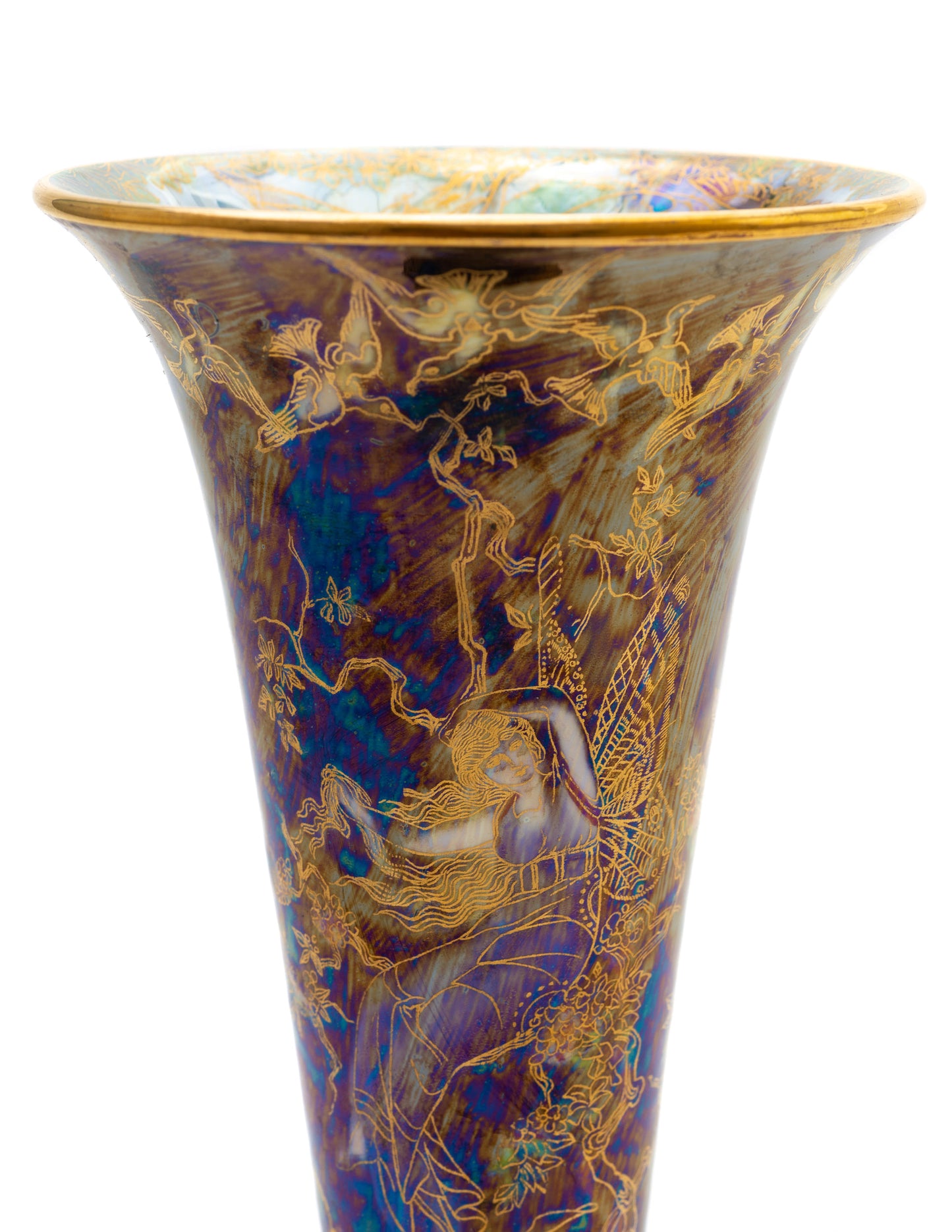 Fine Wedgwood Fairyland Lustre Butterfly Women Vase by Daisy Makeig Jones c1920 (Code 2125)
