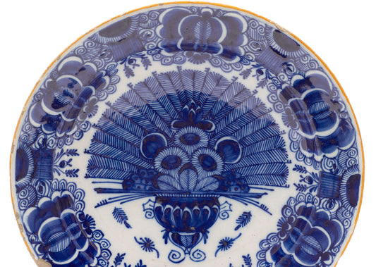 18th Century Dutch Delft De Klauw Peacock Vase Pattern Large Pottery Dish c1770 (Code 2127)
