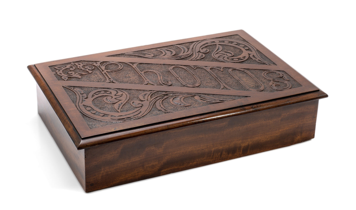 Antique Photo Box In Mahogany Wood With Carved Panel - Victorian/Edwardian c1900 (Code 2148)
