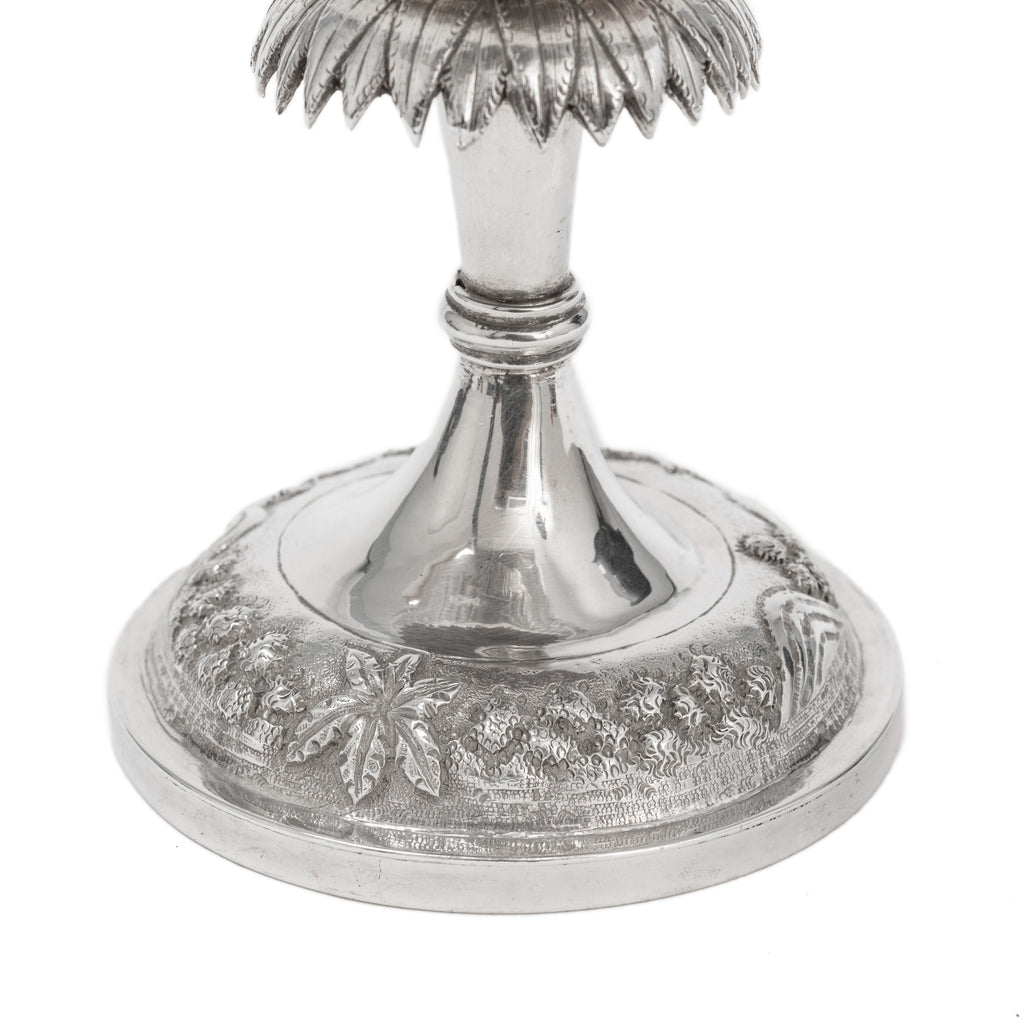 Antique Indian Calcutta Silver Repousse Pedestal Sweetmeat Dish - Village Scene (Code 2155)