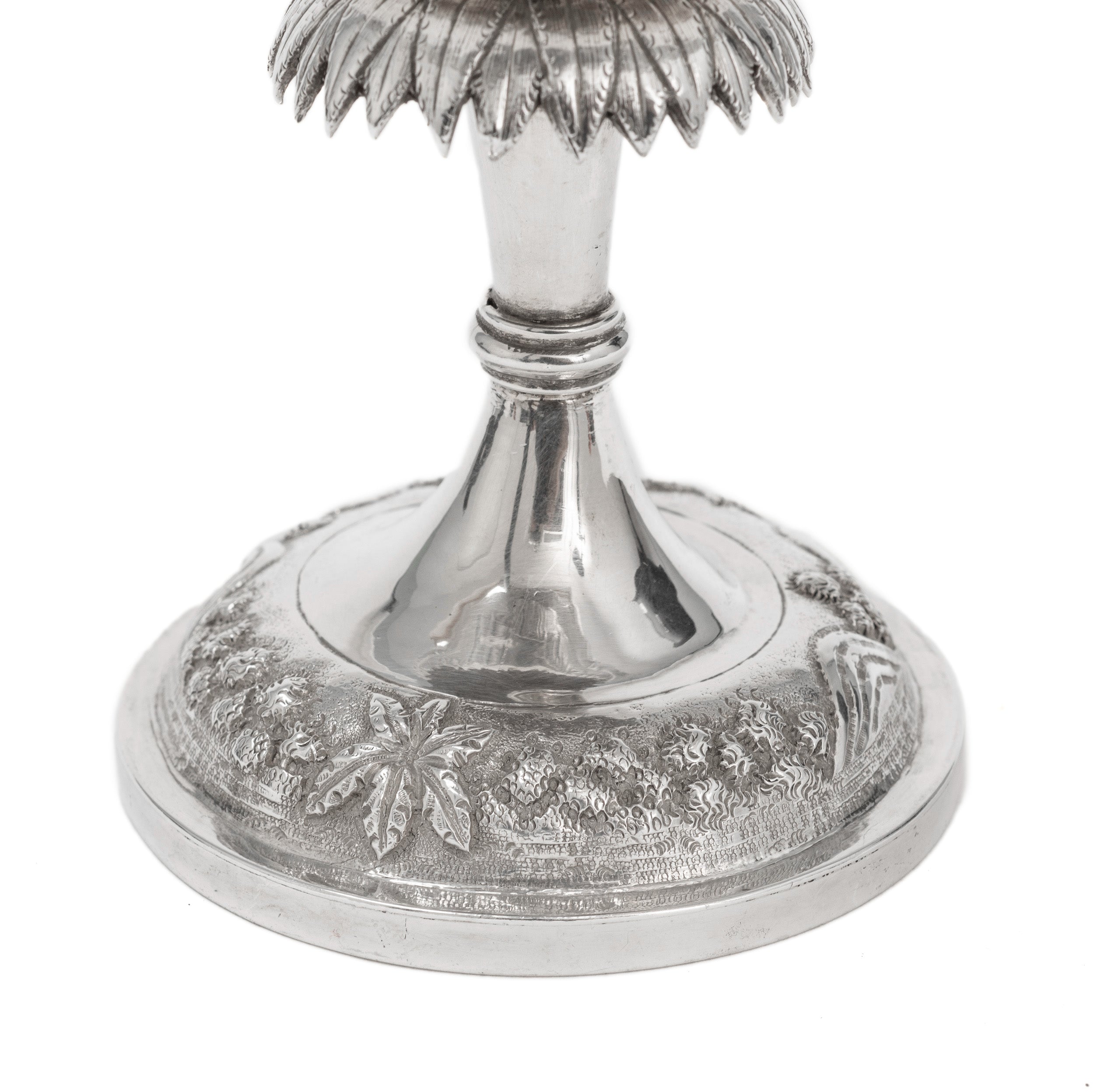 Antique Indian Calcutta Silver Repousse Pedestal Sweetmeat Dish - Village Scene (Code 2155)