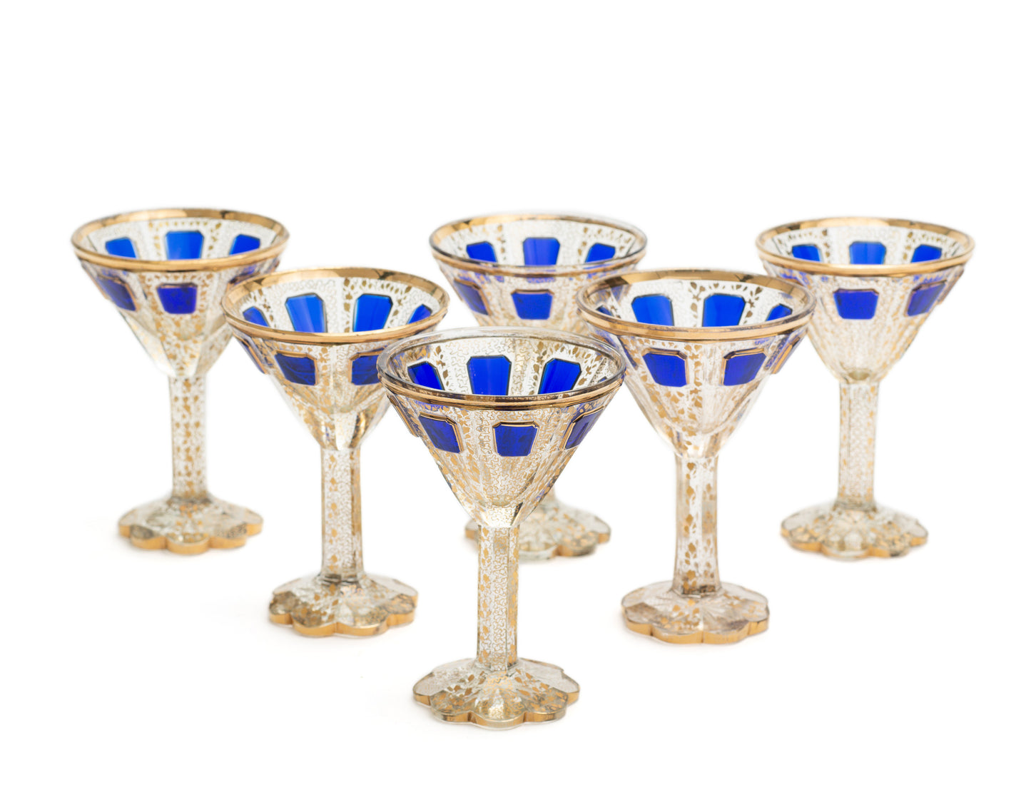 Set of Six Antique Moser Bohemian Overlayed & Gilded Wine / Liqueur Glasses (Code 2159)