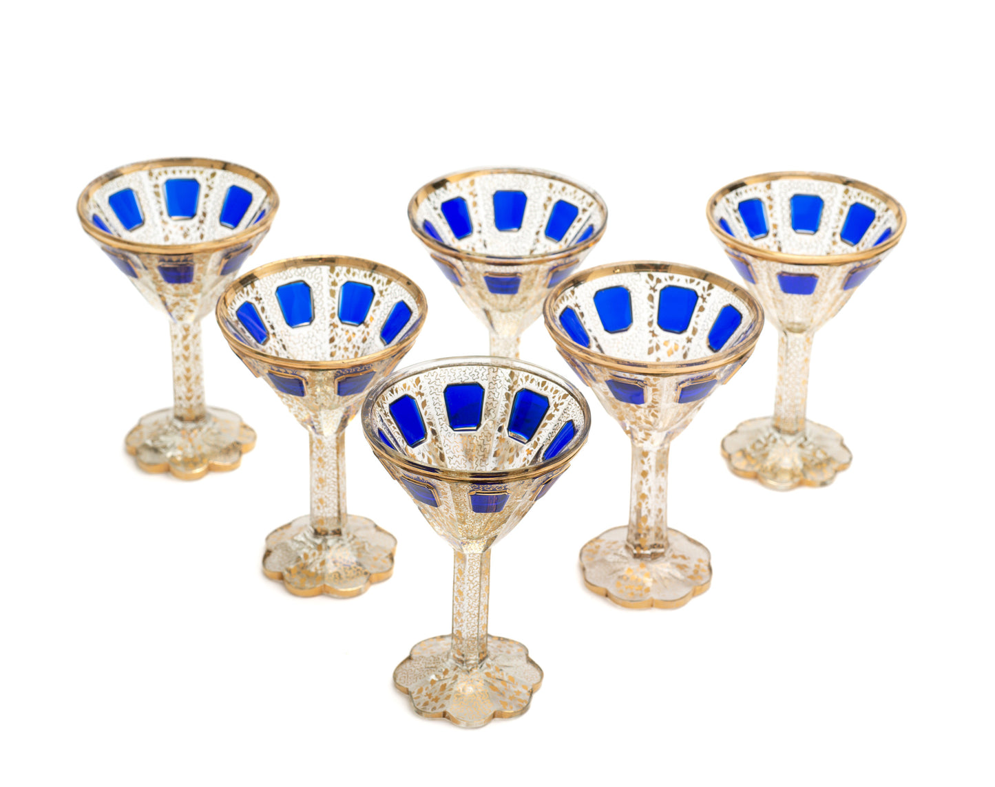 Set of Six Antique Moser Bohemian Overlayed & Gilded Wine / Liqueur Glasses (Code 2159)