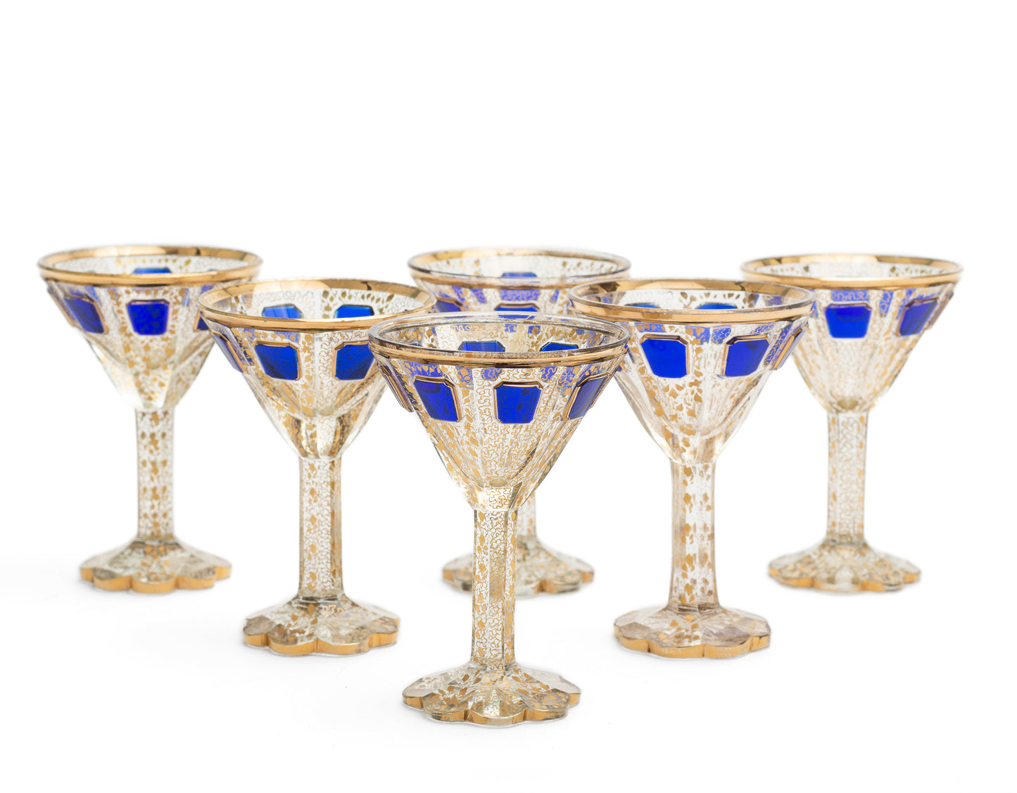 Set of Six Antique Moser Bohemian Overlayed & Gilded Wine / Liqueur Glasses (Code 2159)