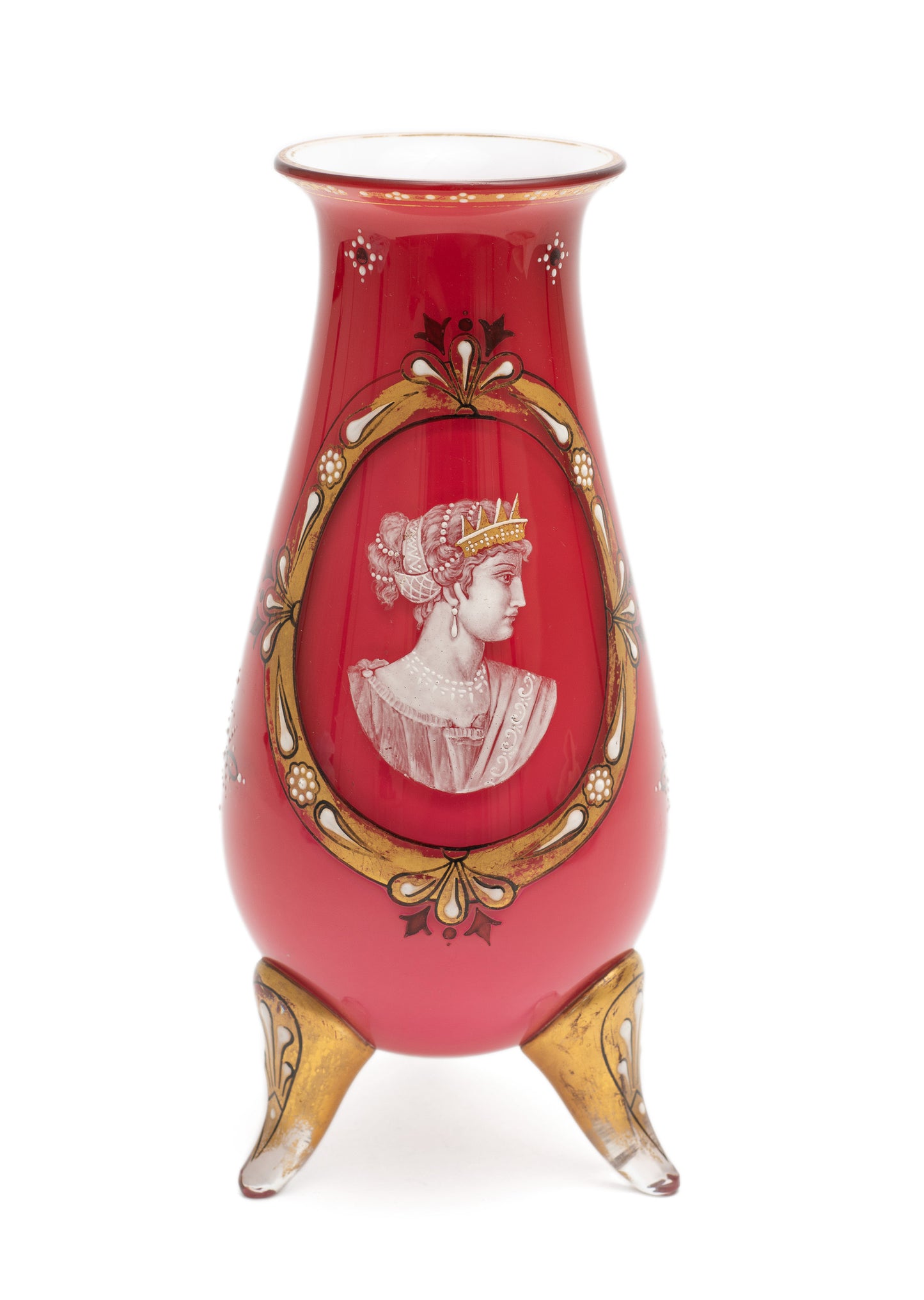 Antique Bohemian Art Glass Vase with Enamel Classical Cameo Portrait c1880 (Code 2160)