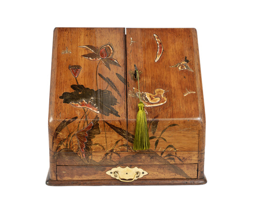 Antique Victorian Wooden Stationery Box with Japanese Shibayama Decoration c1880 (Code 2165)