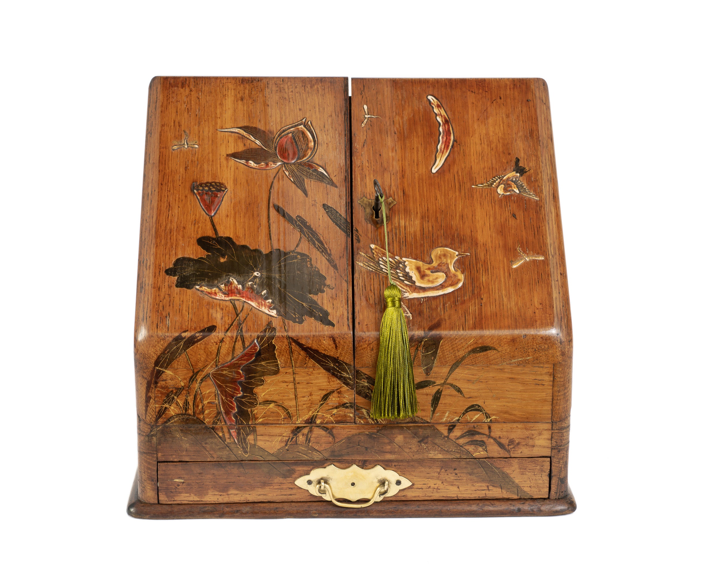 Antique Victorian Wooden Stationery Box with Japanese Shibayama Decoration c1880 (Code 2165)