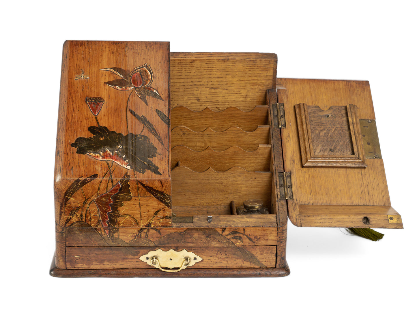 Antique Victorian Wooden Stationery Box with Japanese Shibayama Decoration c1880 (Code 2165)