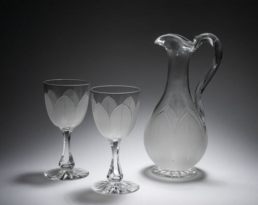 Early Victorian Cut & Frosted Glass Wine Jug Decanter & Goblets by Richardsons (Code 2178)