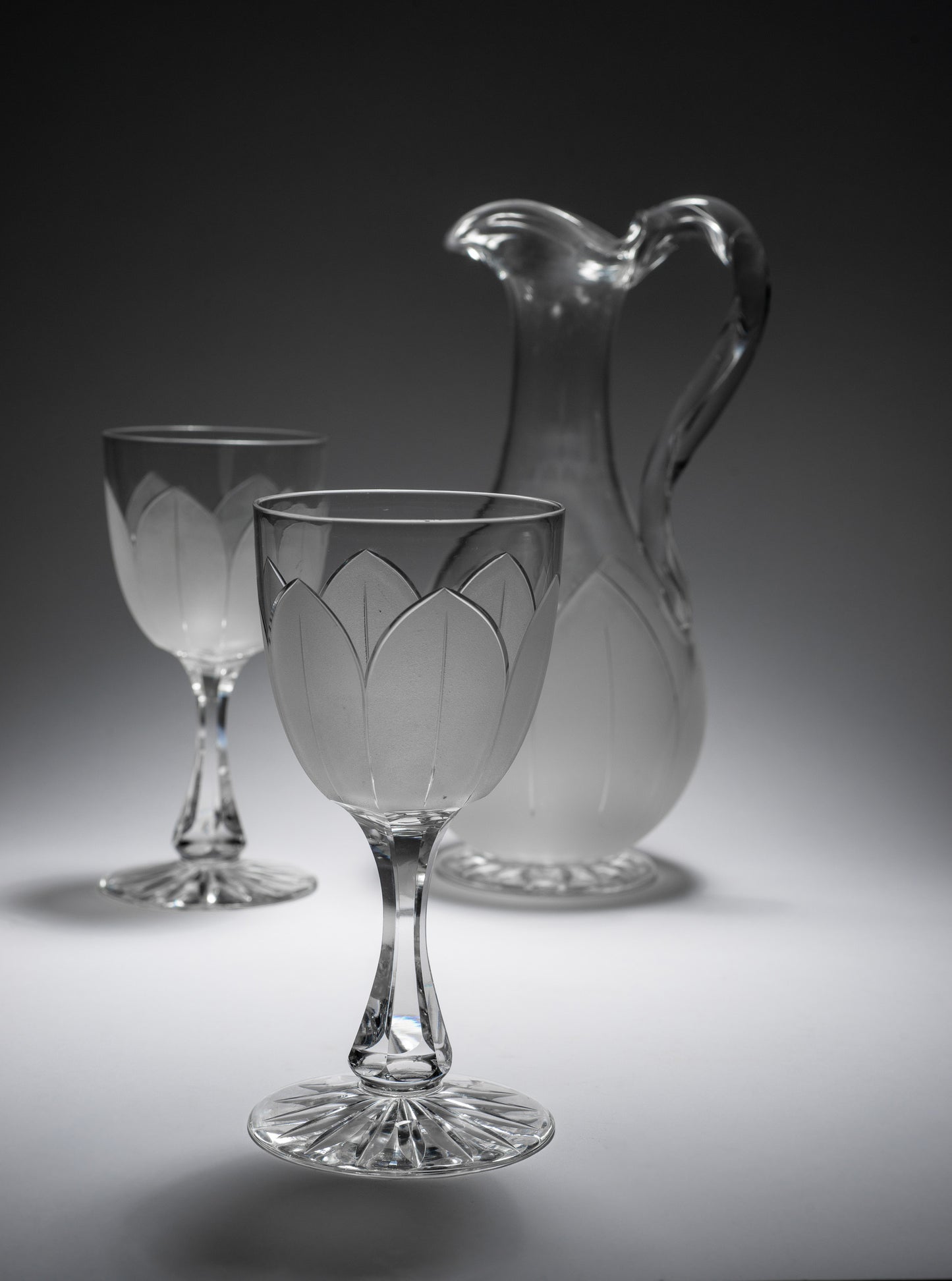 Early Victorian Cut & Frosted Glass Wine Jug Decanter & Goblets by Richardsons (Code 2178)