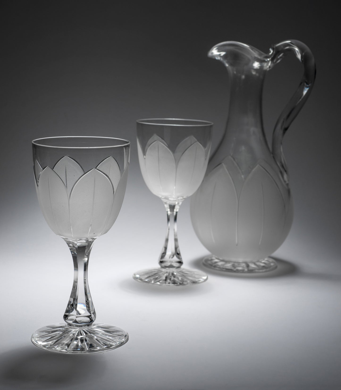 Early Victorian Cut & Frosted Glass Wine Jug Decanter & Goblets by Richardsons (Code 2178)
