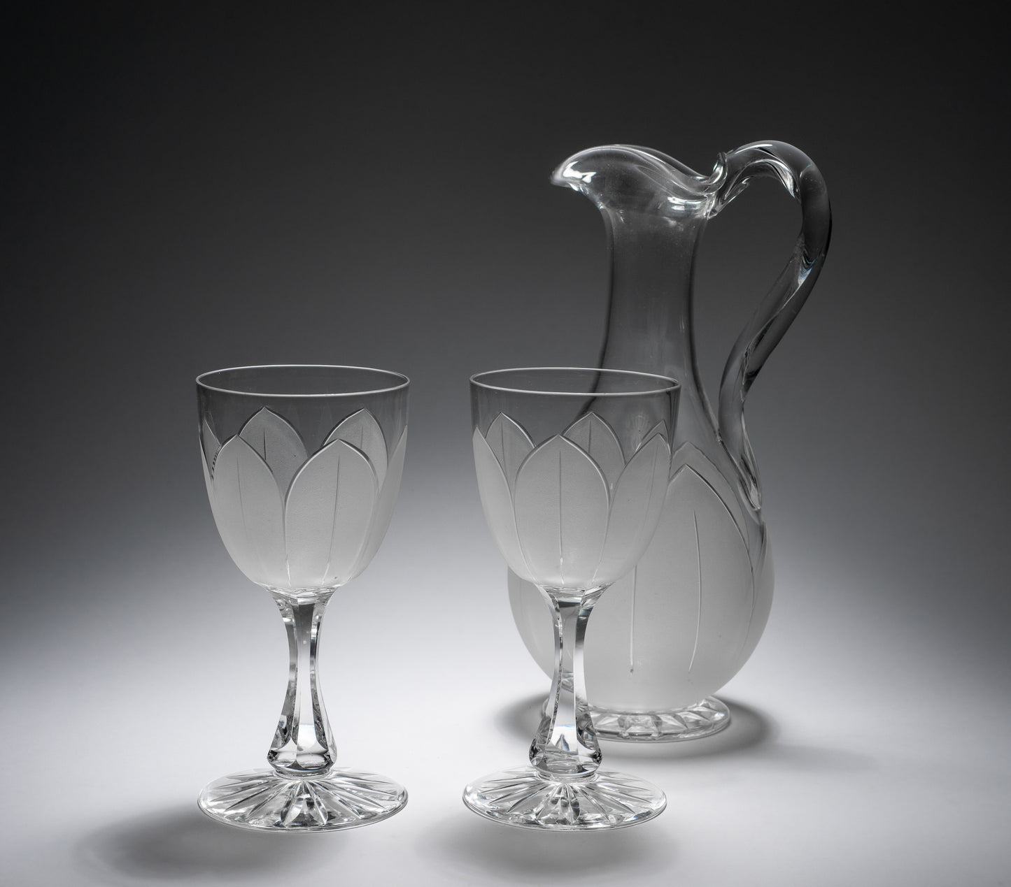 Early Victorian Cut & Frosted Glass Wine Jug Decanter & Goblets by Richardsons (Code 2178)