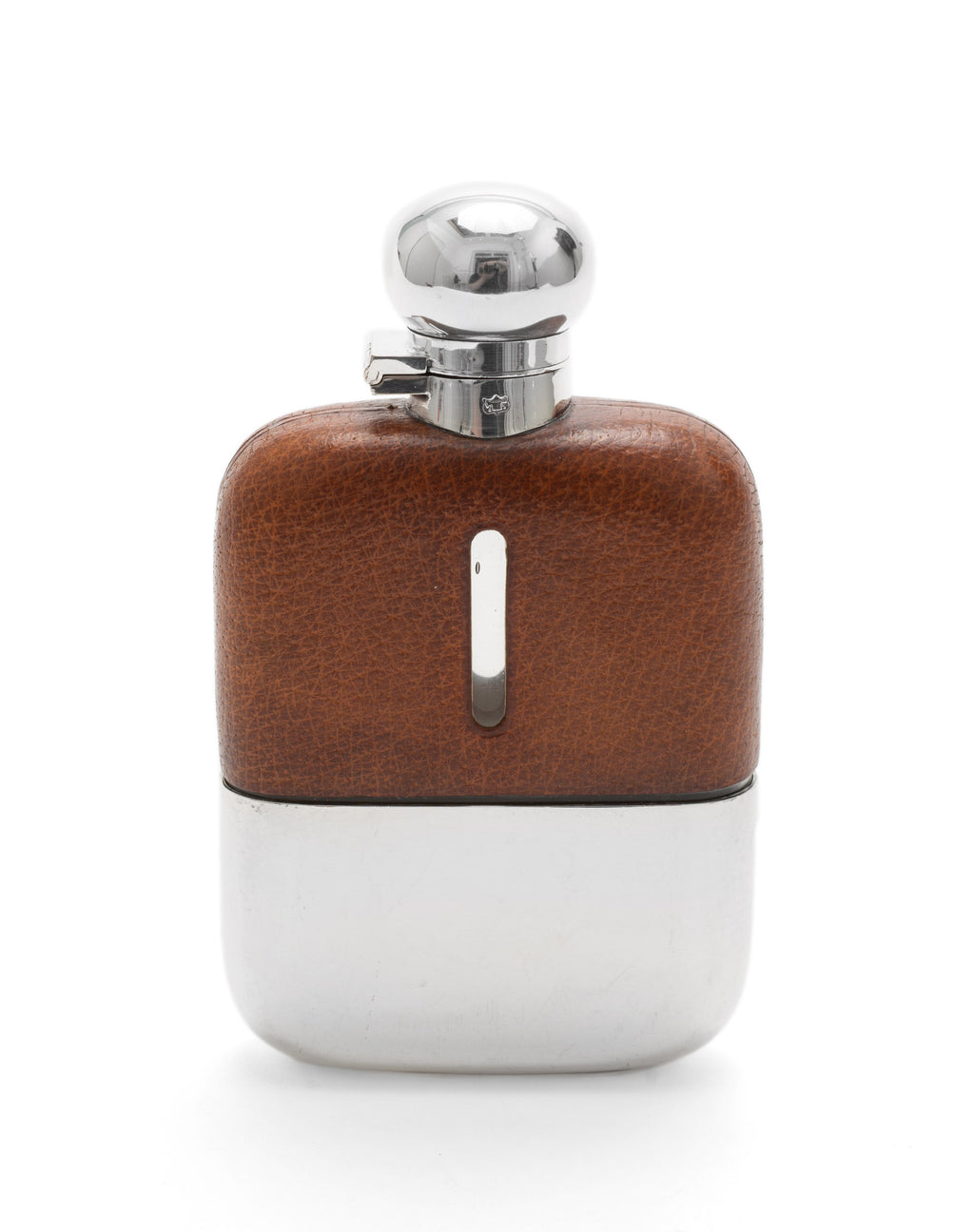 Antique James Dixon & Sons Leather & Silver Plated Hip Flask c1920 (Code 2184)