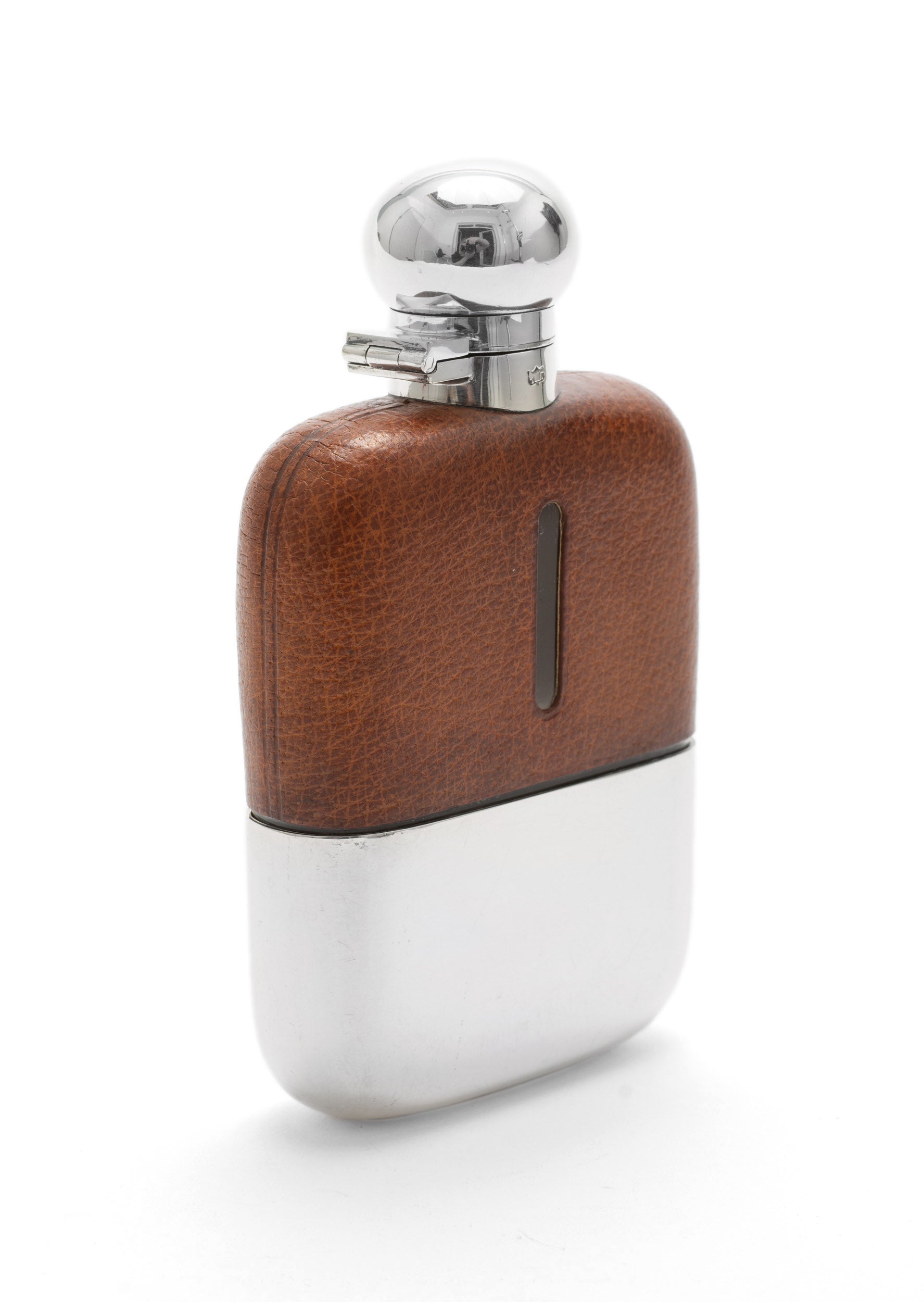 Antique James Dixon & Sons Leather & Silver Plated Hip Flask c1920 (Code 2184)