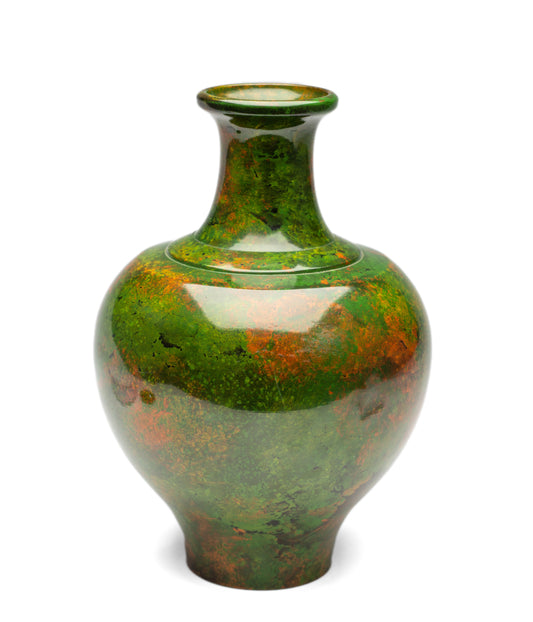 Fine Vintage Japanese Mossy Green Patinated Bronze Ikebana Vase by Shuzan 秀山 (Code 2192)