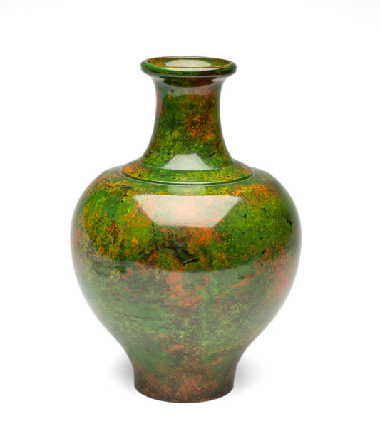 Fine Vintage Japanese Mossy Green Patinated Bronze Ikebana Vase by Shuzan 秀山 (Code 2192)