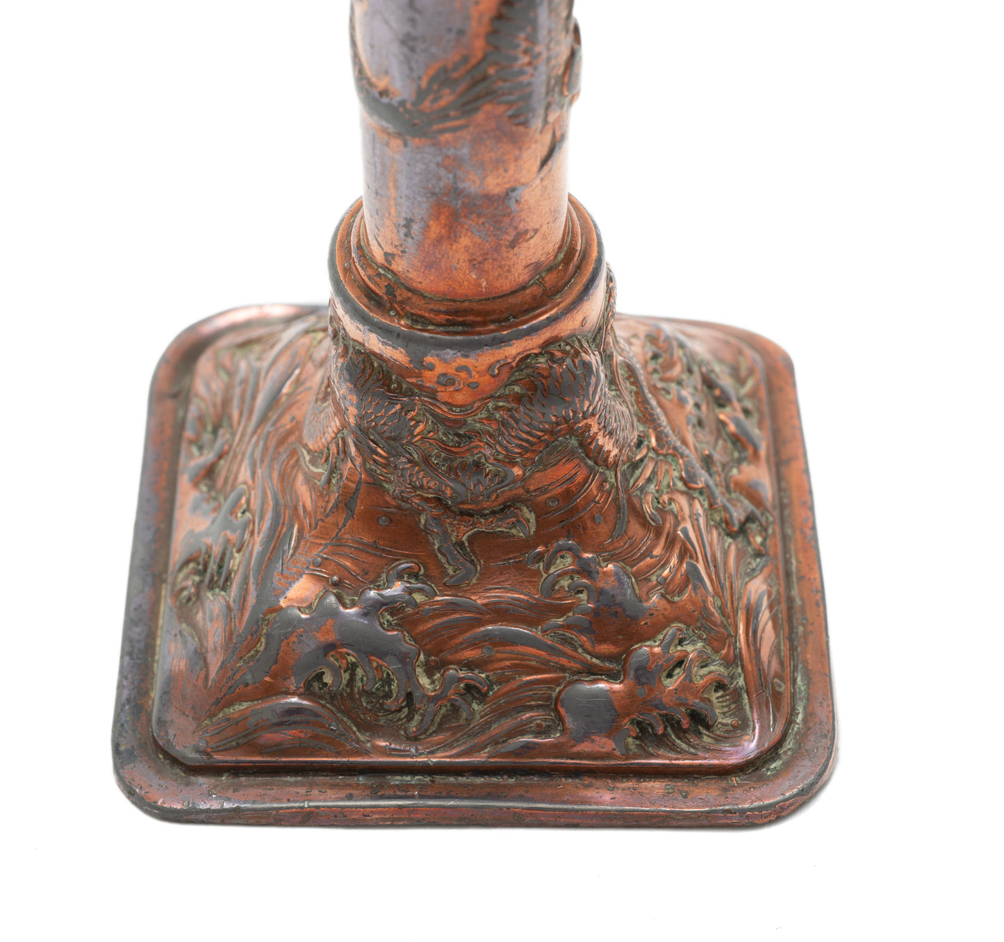 Antique Japanese Antimony & Copper Plated Candlestick with Dragons (Code 2210)