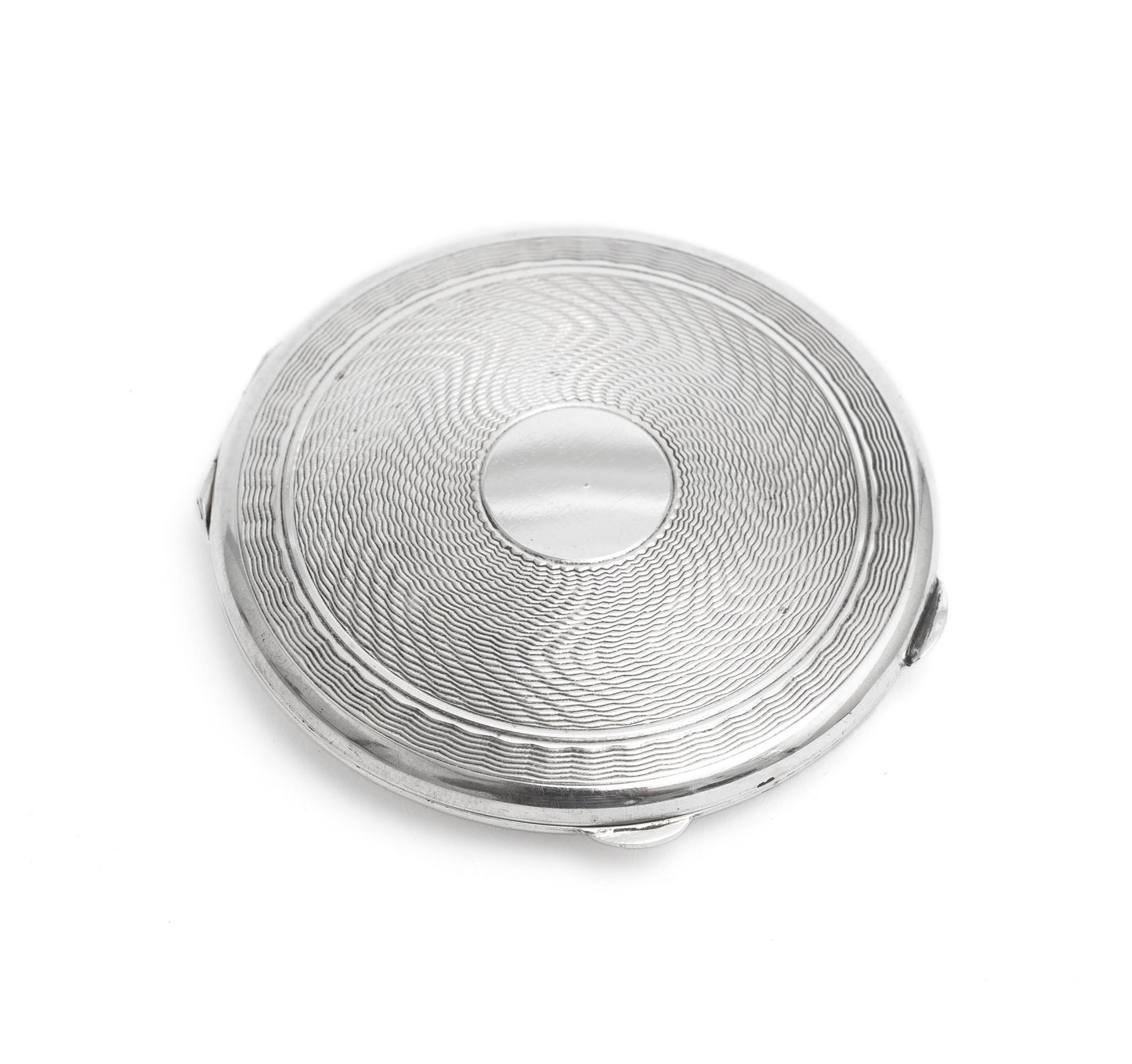 Art Deco Silver Powder Compact - Engine Turned - V Brittain Birmingham 1946 (Code 2228)