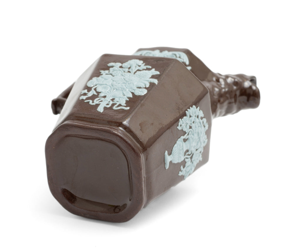 Victorian Relief Moulded Pottery Table Jug with Blue Applique & Ape Head Spout c1870 (Code 2230)