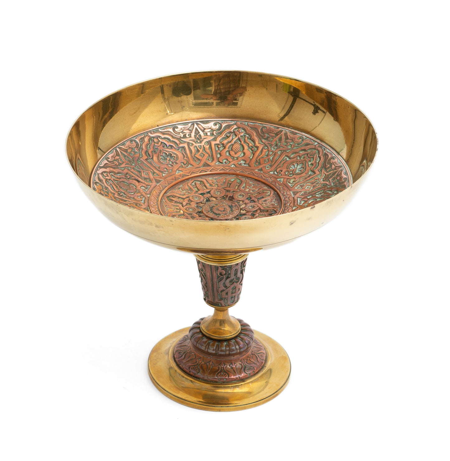 Antique Islamic Middle Eastern Copper & Brass Pedestal Bowl / Comport (Code 2232)