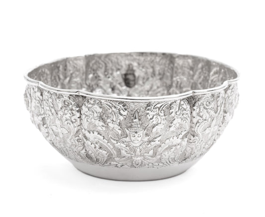 Antique Indian Lucknow Silver Offering Bowl with Hindu Deities c1890 (Code 2245)