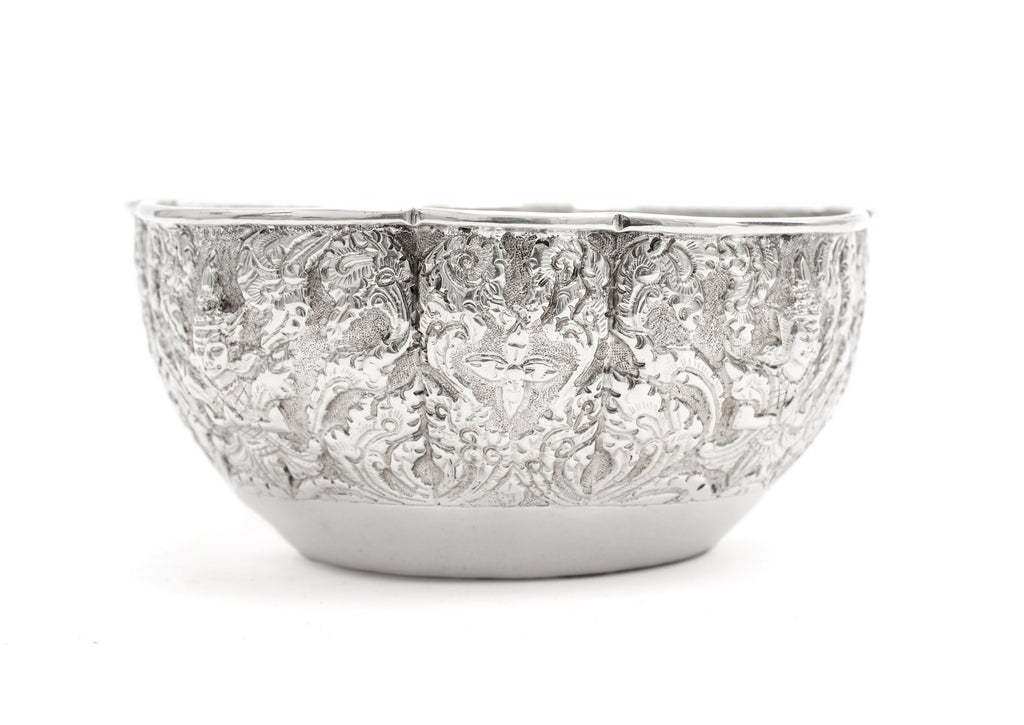 Antique Indian Lucknow Silver Offering Bowl with Hindu Deities c1890 (Code 2245)