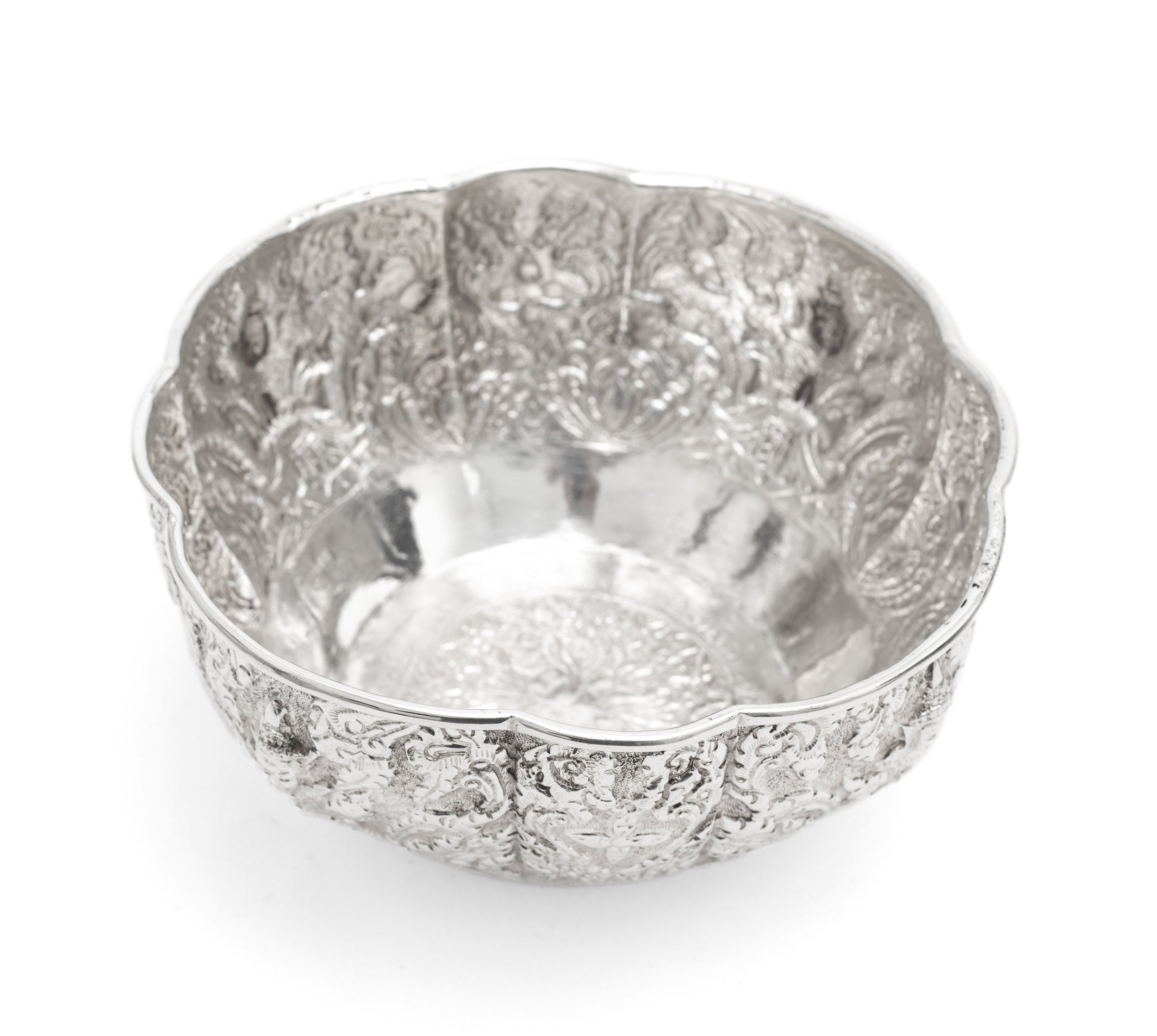 Antique Indian Lucknow Silver Offering Bowl with Hindu Deities c1890 (Code 2245)