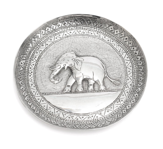 Antique Sri Lankan Hand Made Silver Dish with Repousse Elephant c1900 (Code 2251)