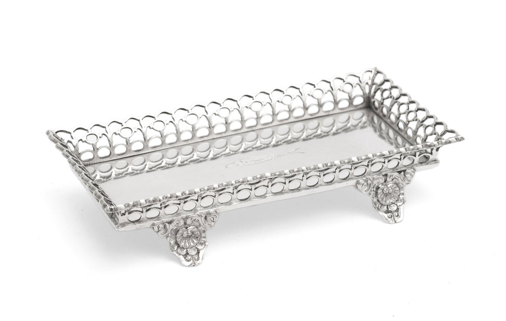 Antique Portuguese Silver Small Gallery Tray with Sardine & Lisbon Mark c1830 (Code 2256)